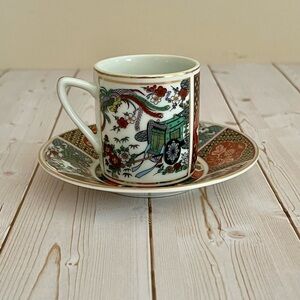 Vintage Japanese Imari-Style Demitasse Red Cup & Saucer Made in Japan